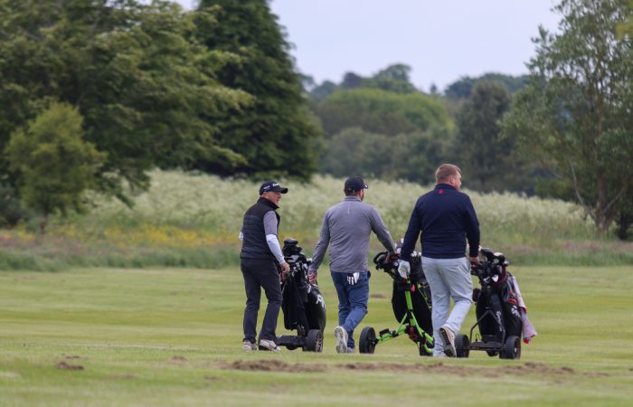 A team playing golf on the green